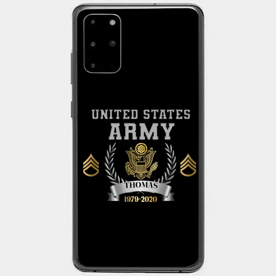 Personalized US Army Rank Camo Custom Name & Time Phonecase Printed