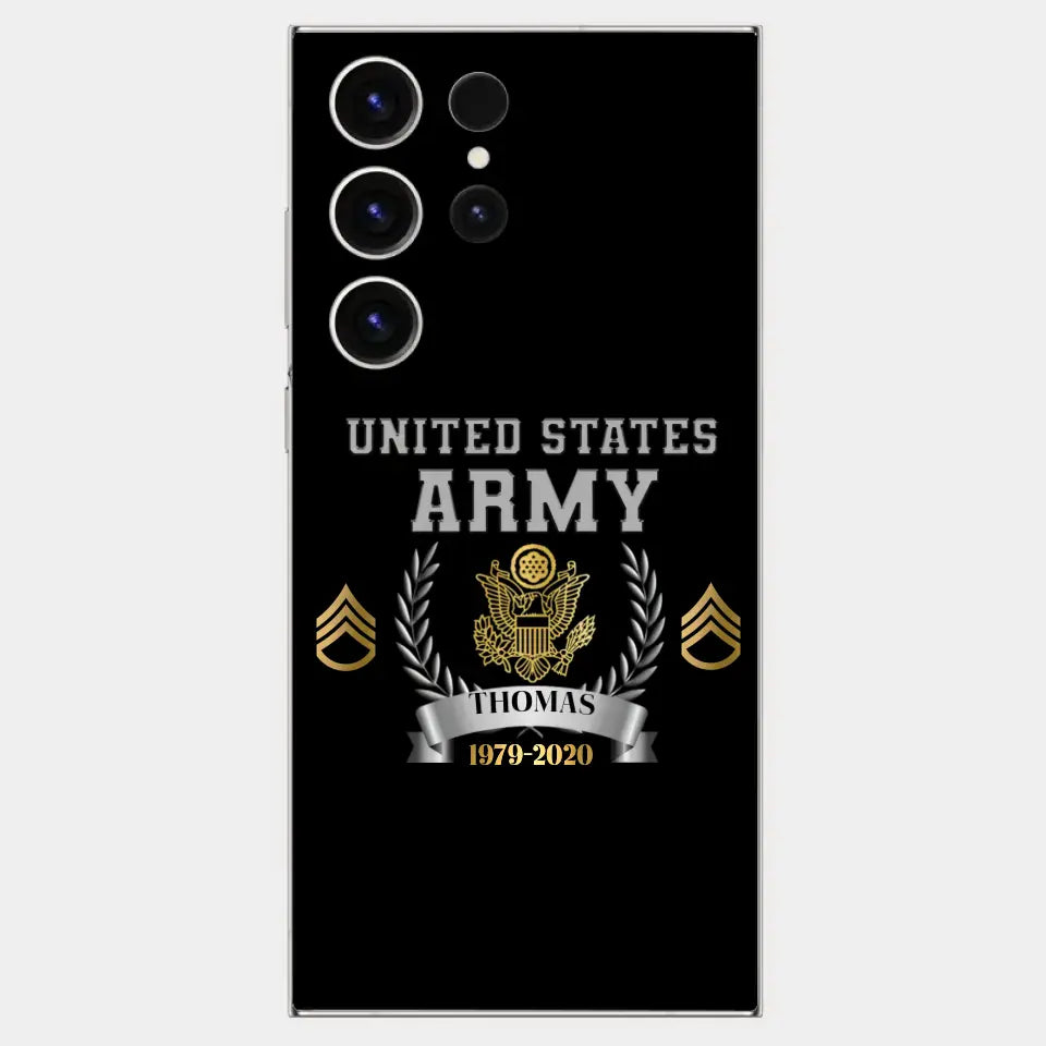 Personalized US Army Rank Camo Custom Name & Time Phonecase Printed