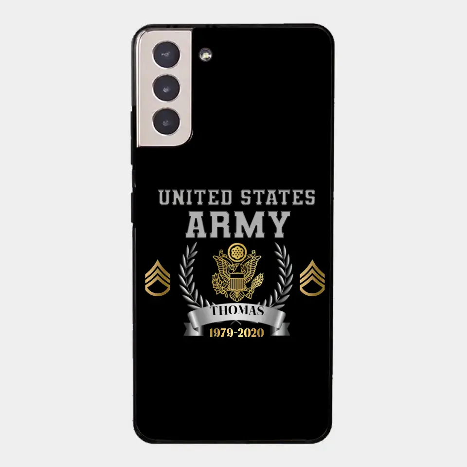 Personalized US Army Rank Camo Custom Name & Time Phonecase Printed