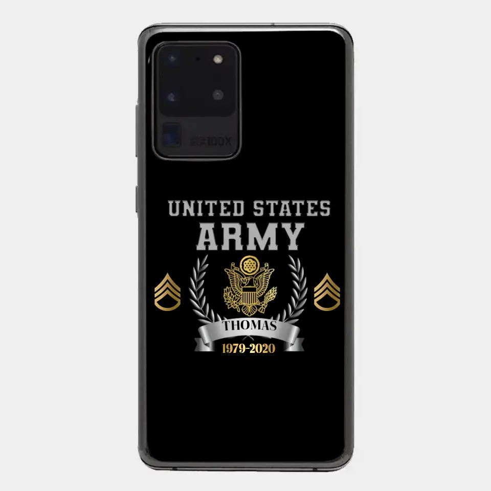 Personalized US Army Rank Camo Custom Name & Time Phonecase Printed