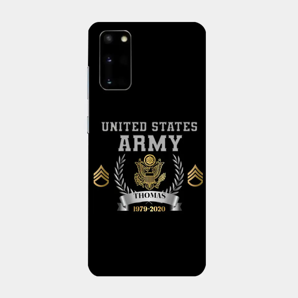 Personalized US Army Rank Camo Custom Name & Time Phonecase Printed