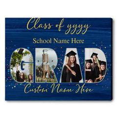 Grad Photo Collage Canvas Personnalisé, Cadeau de Grad, Cadeaux de Graduation Uniques Pour Elle Pour Lui, Classe De 2024