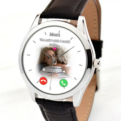 Custom Personalized Memorial Mom Watch Leather Band - Upload Photo - Memorial Gift Idea For Mom/ Dad - The Call I Wish I Could Make