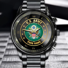 Personalized US Veteran/Soldier Black Stainless Steel Watch