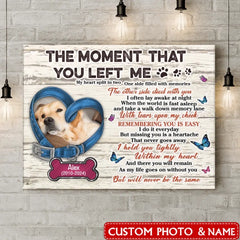 Toile de collier commémoratif personnalisé pour animaux de compagnie - Télécharger une photo - Idée de cadeau commémoratif pour les amoureux des chiens/chats - Le moment où vous m'avez quitté