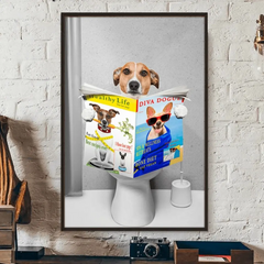Custom Photo Dog Cat Read Newspaper In Toilet Poster