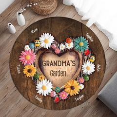 Tapis rond de jardin de grand-mère personnalisé personnalisé - Idée cadeau pour la fête des mères / Grand-mère avec jusqu'à 6 enfants - Noms personnalisés