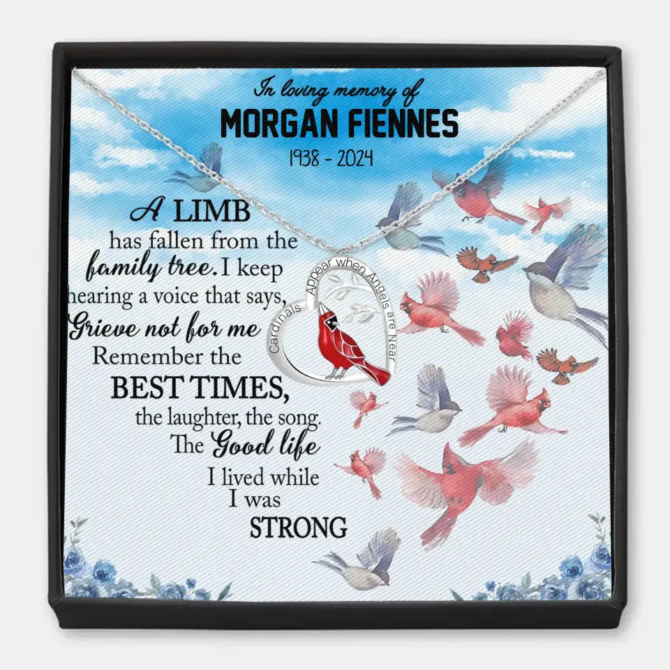 In Loving Memory Of - Personalized Custom Cardinal Message Card Necklace - Memorial Gift For Family Members