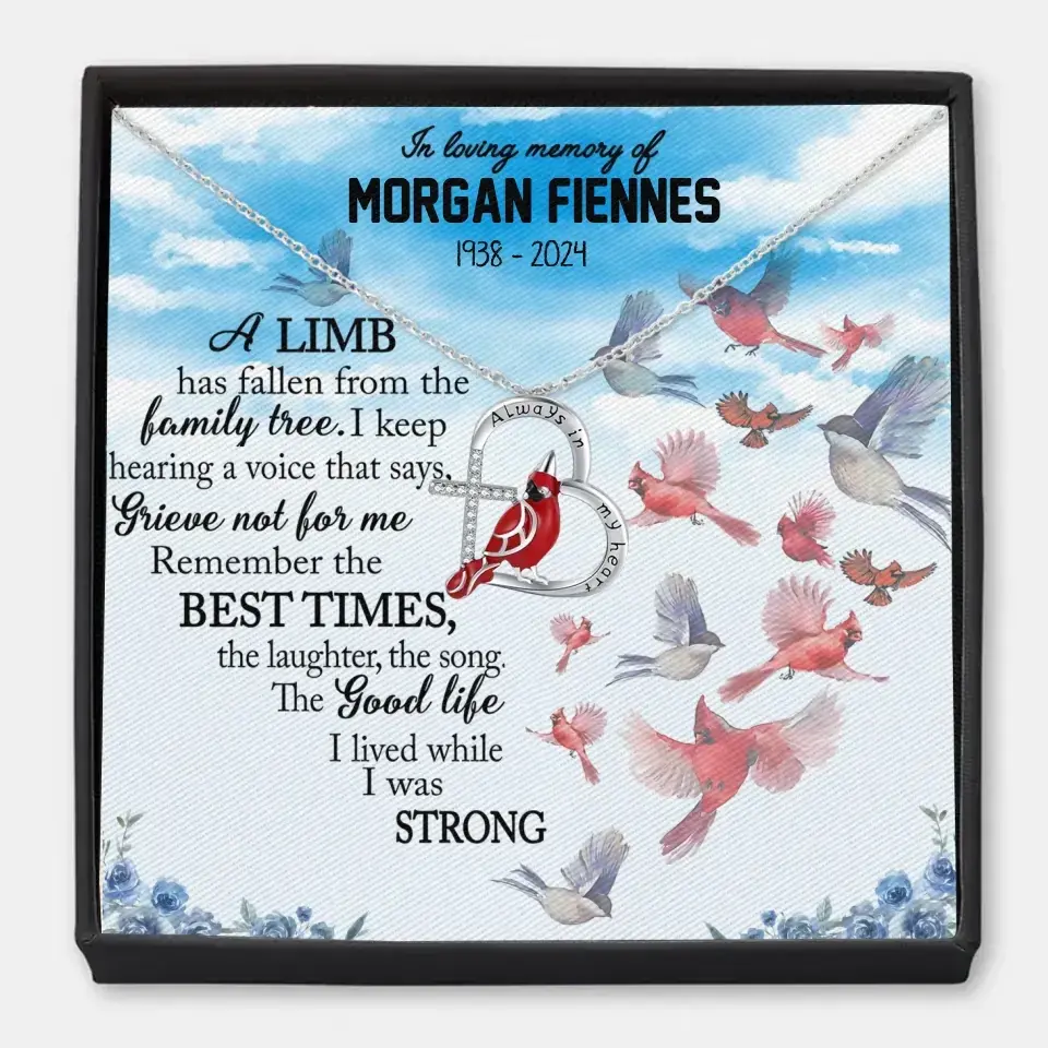 In Loving Memory Of - Personalized Custom Cardinal Message Card Necklace - Memorial Gift For Family Members