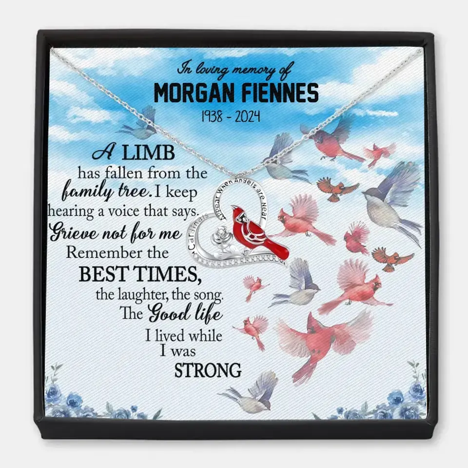 In Loving Memory Of - Personalized Custom Cardinal Message Card Necklace - Memorial Gift For Family Members