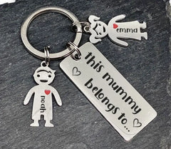 This Mummy, Mommy or mum Belongs to... Rectangle Polished Personalised Keychain, Mothers Day gift, Eched Laser Keyring
