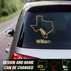 Personalized US State Map & Jeep Car Custom Name Decal Printed