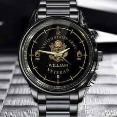 Montre personnalisée avec logo de l'armée américaine à la retraite, camouflage, nom personnalisé imprimé