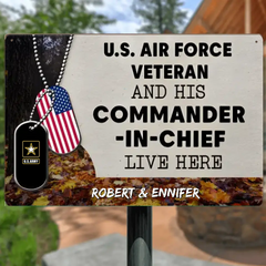 Personalized Military Metal Sign - Veteran lives here
