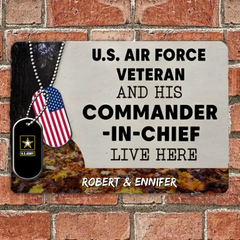 Personalized Military Metal Sign - Veteran lives here