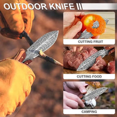 Outdoor Damascus Pattern Compact Straight Knife , Camping Self-Defense Tactical Multitool