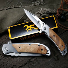 Couteau pliant Browning classique, outil d'alpinisme de voyage de Camping d'auto-défense de haute dureté avec manche en bois