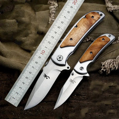 Classic Browning Folding Knife, High Hardness Self-defense Camping Travel Mountaineering Tool with Wood Handle