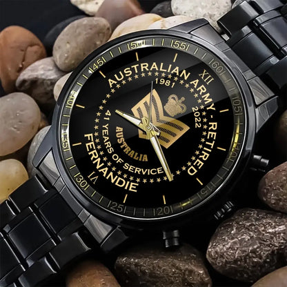 Personalized Australian Army Retired Rank Camo Custom Name & Served Time Watch Printed