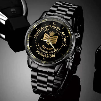 Personalized Australian Army Retired Rank Camo Custom Name & Served Time Watch Printed