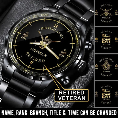 Personalized British Army Retired Custom Name & Rank Watch Printed