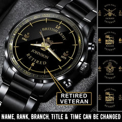 Personalized British Army Retired Custom Name & Rank Watch Printed