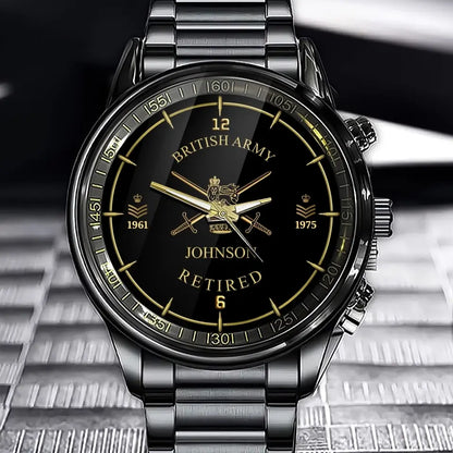 Personalized British Army Retired Custom Name & Rank Watch Printed
