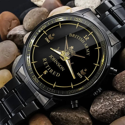 Personalized British Army Retired Custom Name & Rank Watch Printed
