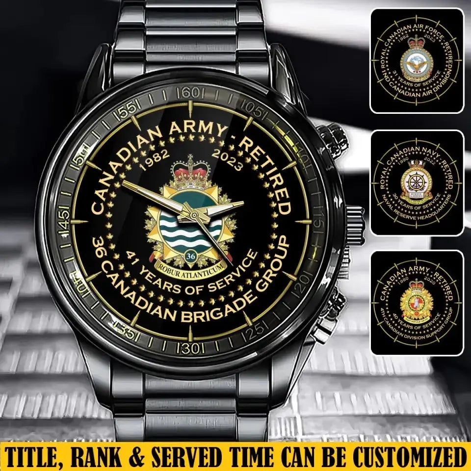Personalized Canadian Army Retired Branch Logo Custom Served Time Watch