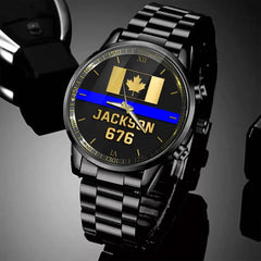 Personalized Canadian Police Blue Line Custom Name & ID Watch