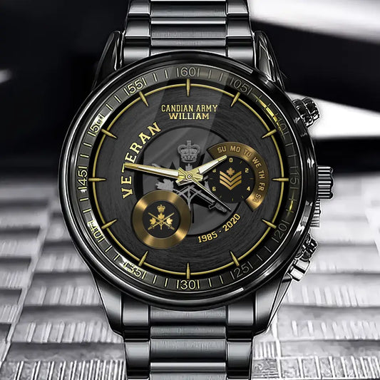 Personalized Canadian Army Logo Custom Rank & Name Watch Printed