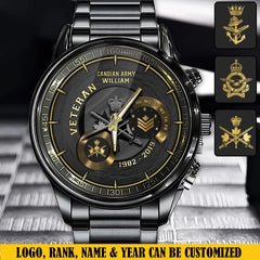 Personalized Canadian Army Logo Custom Rank & Name Watch Printed
