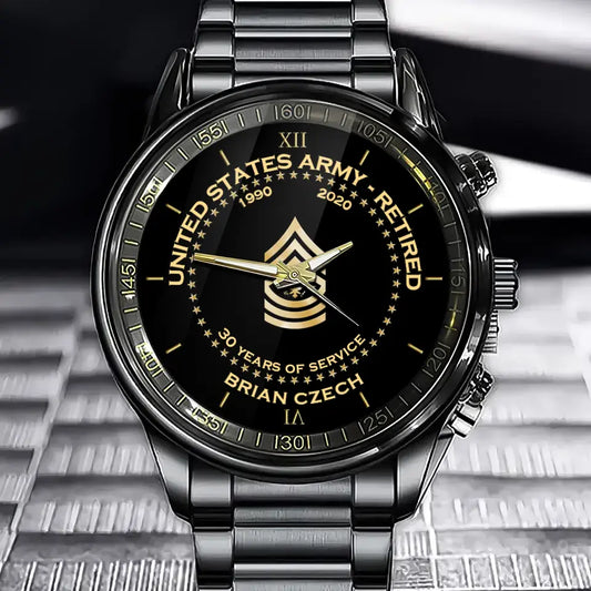 Personalized US Army Retired Custom Rank & Time Watch Printed 2