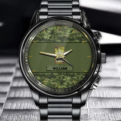 Personalized Canadian Veteran Rank Camo Custom Name Watch