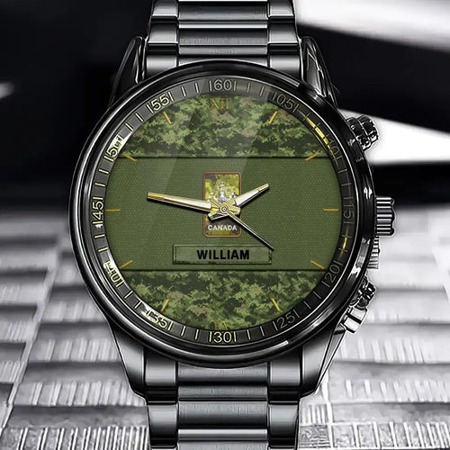 Personalized Canadian Veteran Rank Camo Custom Name Watch