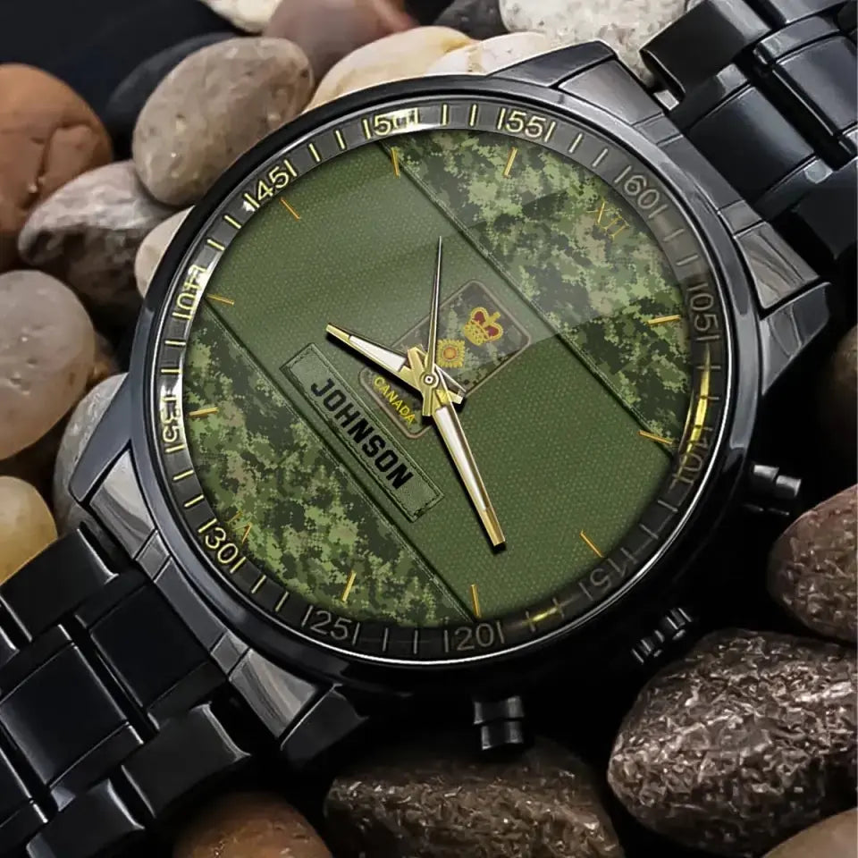 Personalized Canadian Veteran Rank Camo Custom Name Watch