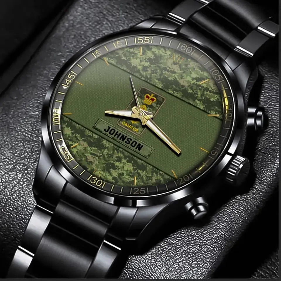 Personalized Canadian Veteran Rank Camo Custom Name Watch