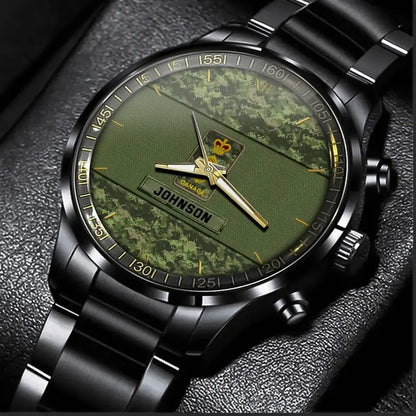 Personalized Canadian Veteran Rank Camo Custom Name Watch