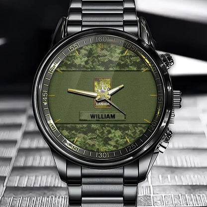 Personalized Canadian Veteran Rank Camo Custom Name Watch