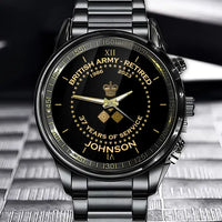 Personalized British Army Retired Custom Served Time & Name Watch Printed