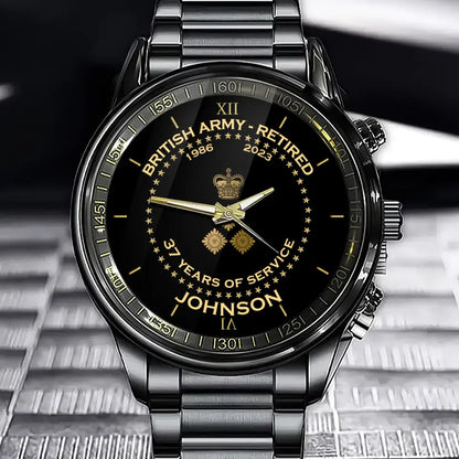 Personalized British Army Retired Custom Served Time & Name Watch Printed