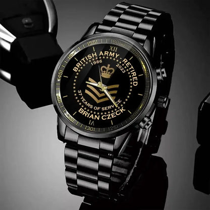 Personalized British Army Retired Custom Served Time & Name Watch Printed