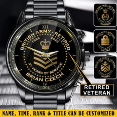 Personalized British Army Retired Custom Served Time & Name Watch Printed
