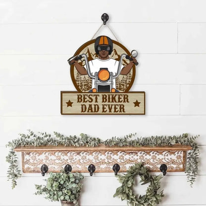 Best Biker Dad Ever - Personalized Gifts for Custom Motorcycle Door Sign for Dad,for Grandpa, Motorcycle Lovers