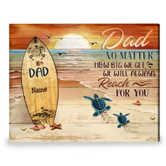 Dad No Matter How Big We Get Canvas Art – Father’s Day Custom Sea Turtles Name