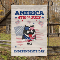 America 4th of July Independence Day - Personalized Garden Flag, Gift For Dog Lover