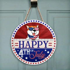 Happy 4th Of July - Personalized Wood Sign, Fourth of July Front Door Decor, Gift For Dog Lover