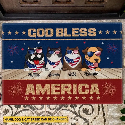 God Bless America - Personalized Doormat, 4th Of July Pet Doormat