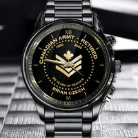 Personalized Canadian Army Retired Rank Camo Custom Name & Served Time Watch Printed