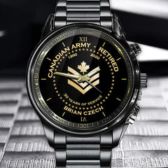 Personalized Canadian Army Retired Rank Camo Custom Name & Served Time Watch Printed